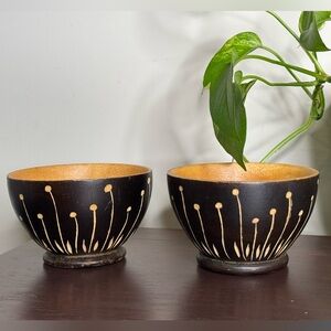 Vintage Artisan Wood Carved Bowls Set of 2